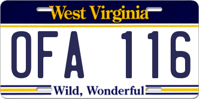 WV license plate OFA116