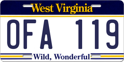 WV license plate OFA119