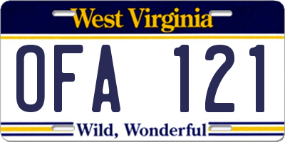 WV license plate OFA121