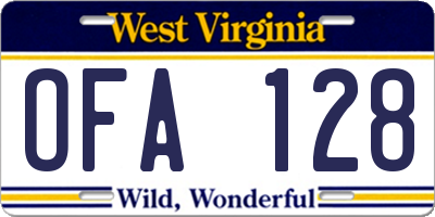 WV license plate OFA128