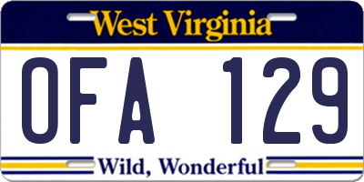 WV license plate OFA129