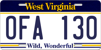 WV license plate OFA130