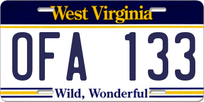 WV license plate OFA133