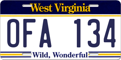 WV license plate OFA134
