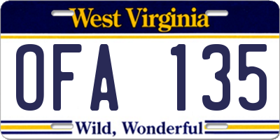 WV license plate OFA135
