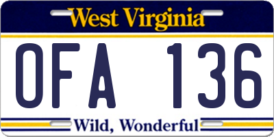 WV license plate OFA136
