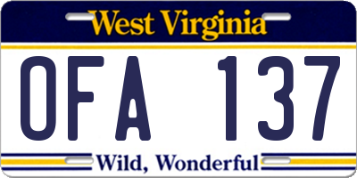 WV license plate OFA137