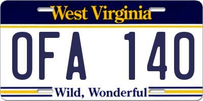 WV license plate OFA140