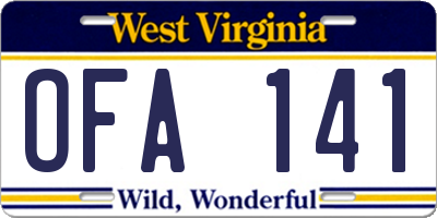 WV license plate OFA141