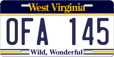 WV license plate OFA145