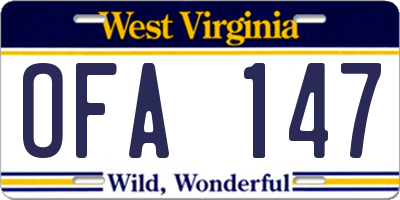 WV license plate OFA147