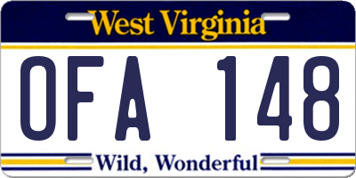 WV license plate OFA148