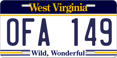WV license plate OFA149