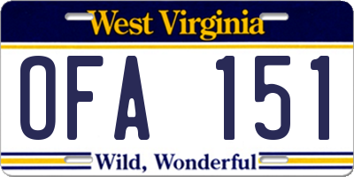 WV license plate OFA151