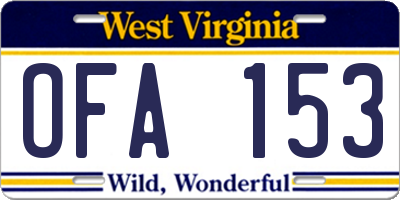 WV license plate OFA153