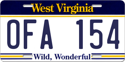 WV license plate OFA154