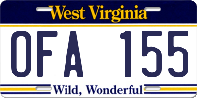 WV license plate OFA155