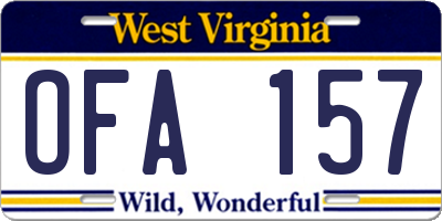WV license plate OFA157