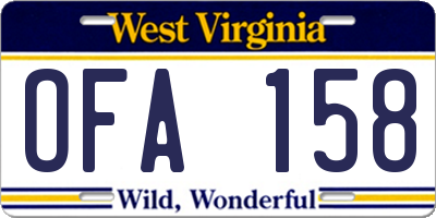 WV license plate OFA158