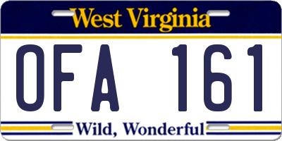 WV license plate OFA161
