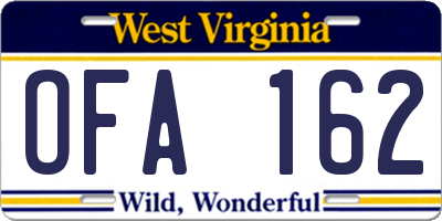 WV license plate OFA162