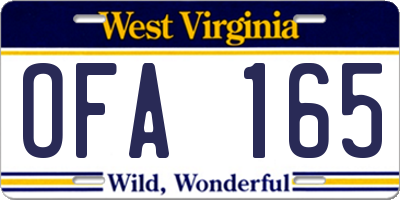 WV license plate OFA165