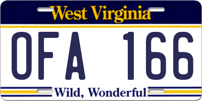 WV license plate OFA166