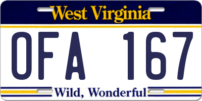 WV license plate OFA167