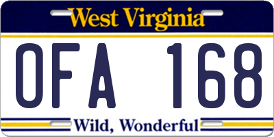 WV license plate OFA168