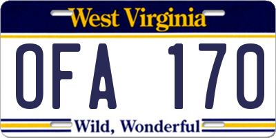 WV license plate OFA170