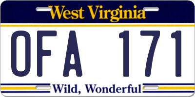 WV license plate OFA171