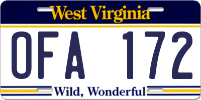 WV license plate OFA172