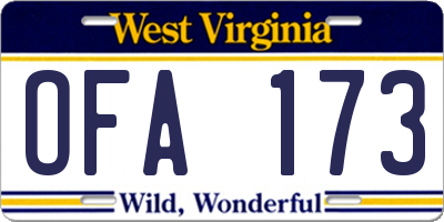WV license plate OFA173