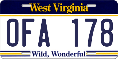 WV license plate OFA178