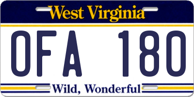 WV license plate OFA180