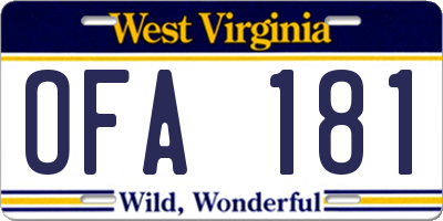 WV license plate OFA181