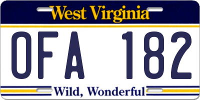 WV license plate OFA182