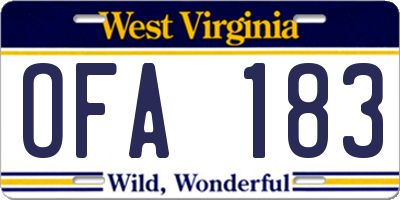 WV license plate OFA183