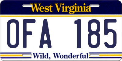 WV license plate OFA185