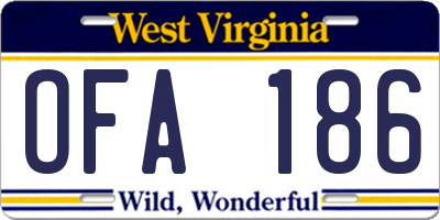 WV license plate OFA186