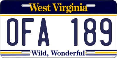 WV license plate OFA189