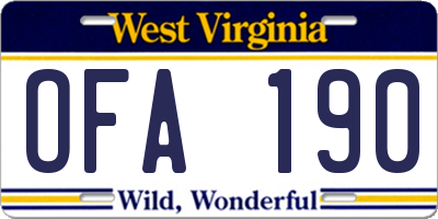 WV license plate OFA190