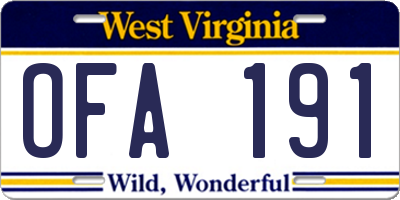 WV license plate OFA191