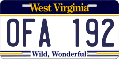 WV license plate OFA192
