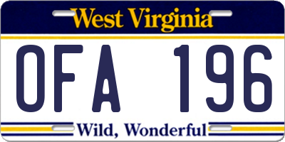 WV license plate OFA196