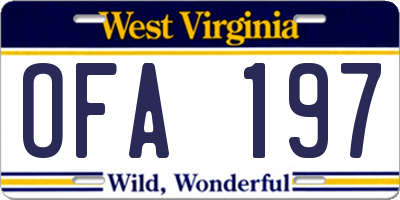 WV license plate OFA197