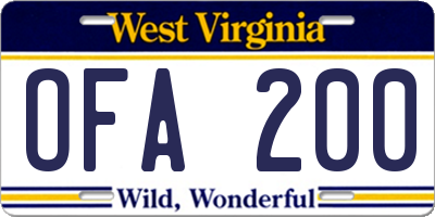 WV license plate OFA200