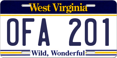 WV license plate OFA201