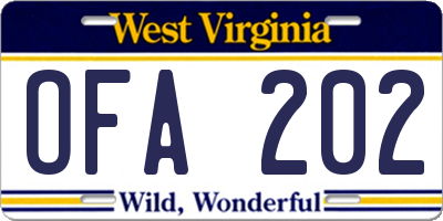 WV license plate OFA202