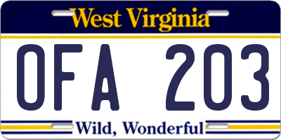 WV license plate OFA203